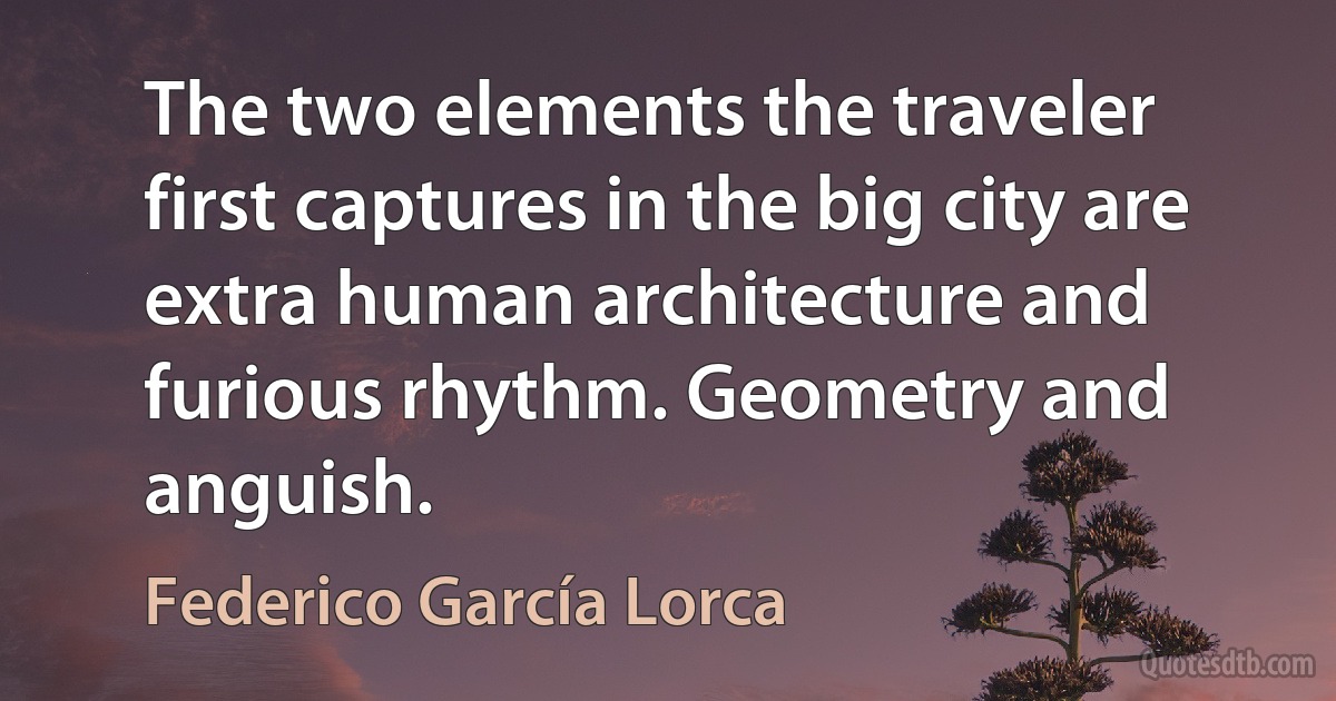 The two elements the traveler first captures in the big city are extra human architecture and furious rhythm. Geometry and anguish. (Federico García Lorca)