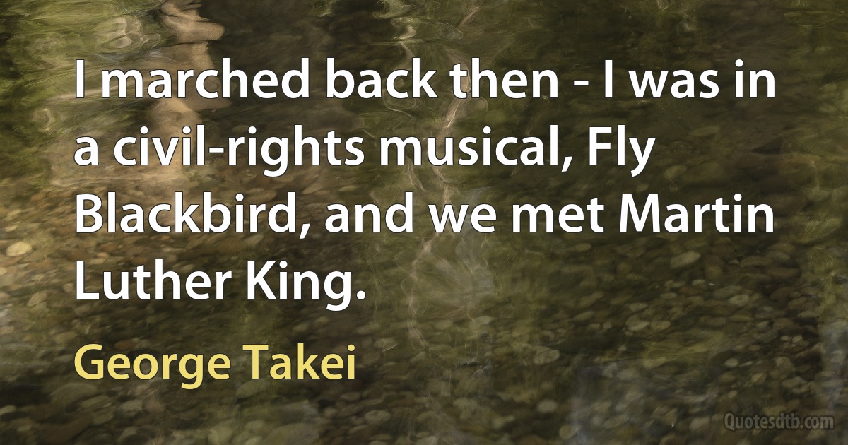 I marched back then - I was in a civil-rights musical, Fly Blackbird, and we met Martin Luther King. (George Takei)