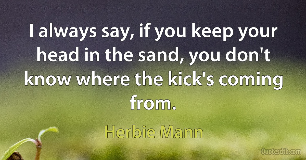 I always say, if you keep your head in the sand, you don't know where the kick's coming from. (Herbie Mann)