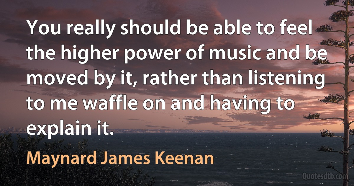 You really should be able to feel the higher power of music and be moved by it, rather than listening to me waffle on and having to explain it. (Maynard James Keenan)