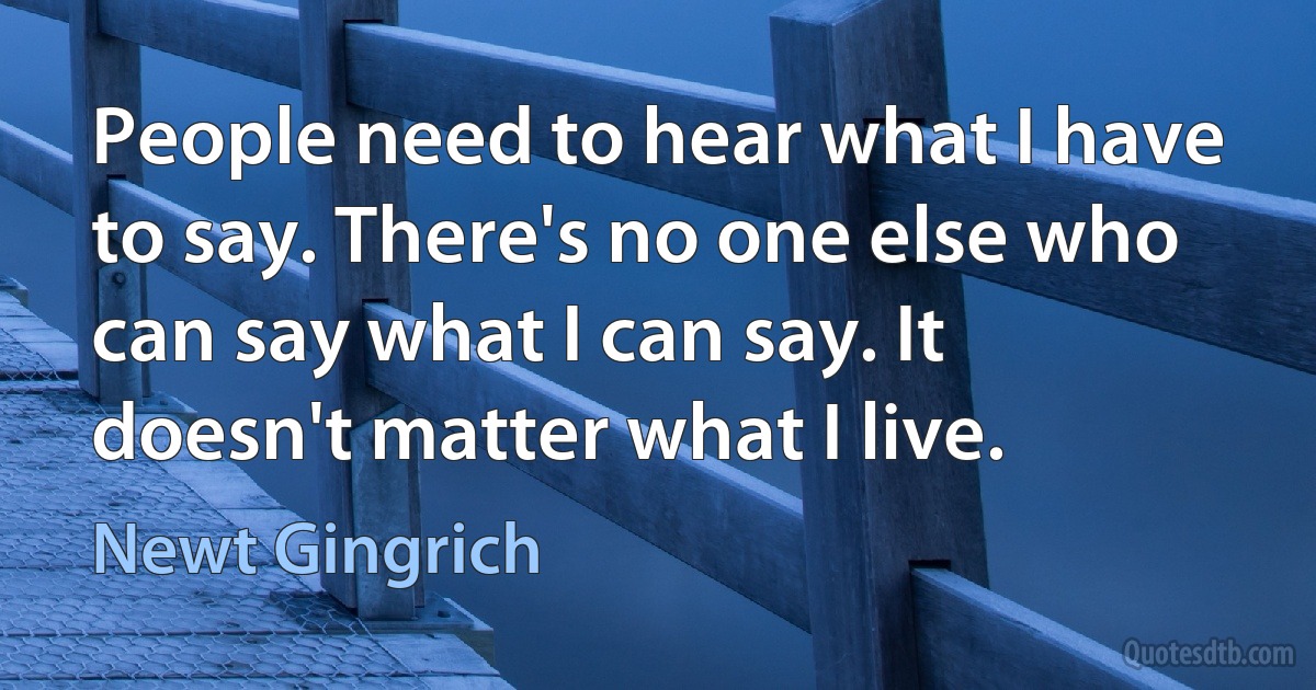 People need to hear what I have to say. There's no one else who can say what I can say. It doesn't matter what I live. (Newt Gingrich)