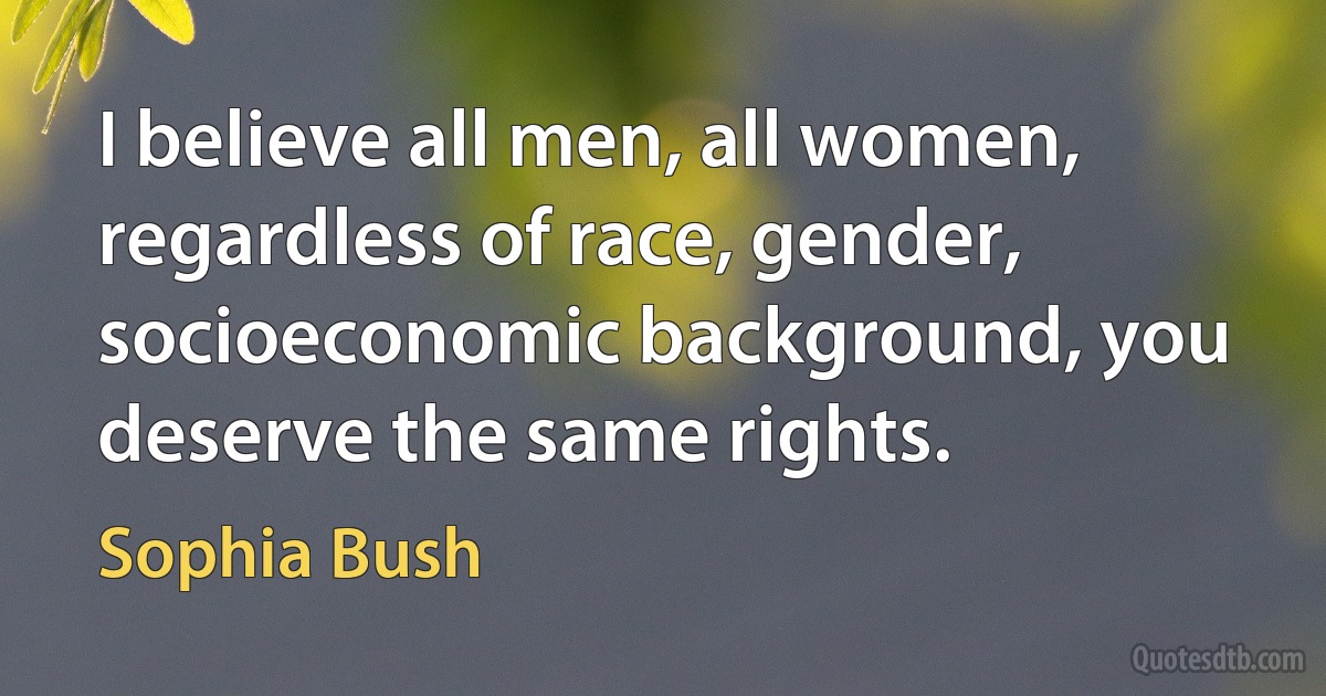 I believe all men, all women, regardless of race, gender, socioeconomic background, you deserve the same rights. (Sophia Bush)