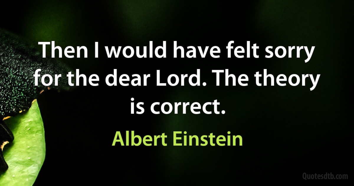 Then I would have felt sorry for the dear Lord. The theory is correct. (Albert Einstein)