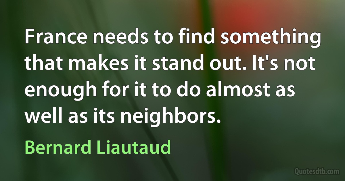 France needs to find something that makes it stand out. It's not enough for it to do almost as well as its neighbors. (Bernard Liautaud)