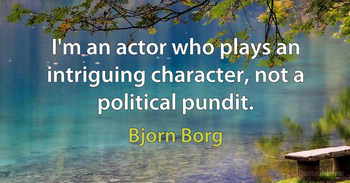 I'm an actor who plays an intriguing character, not a political pundit. (Bjorn Borg)