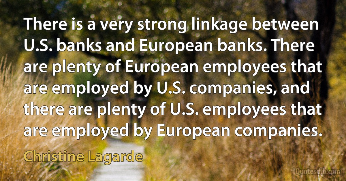 There is a very strong linkage between U.S. banks and European banks. There are plenty of European employees that are employed by U.S. companies, and there are plenty of U.S. employees that are employed by European companies. (Christine Lagarde)