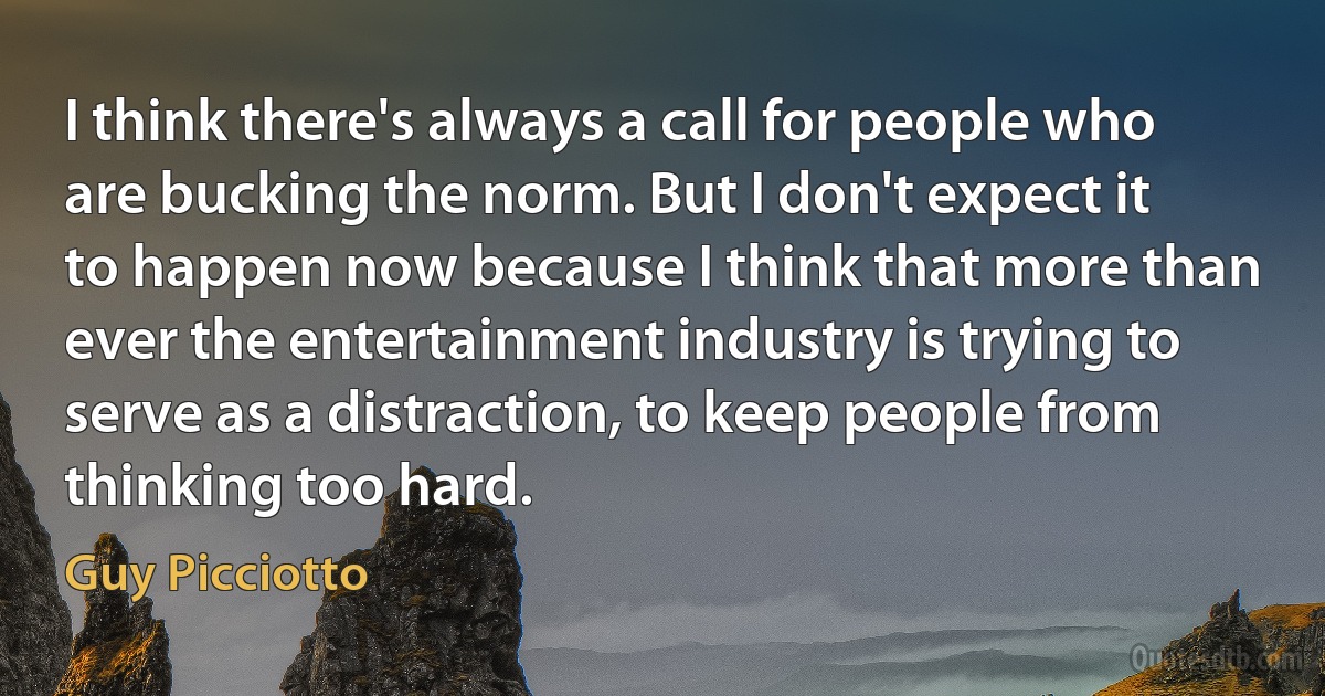 I think there's always a call for people who are bucking the norm. But I don't expect it to happen now because I think that more than ever the entertainment industry is trying to serve as a distraction, to keep people from thinking too hard. (Guy Picciotto)