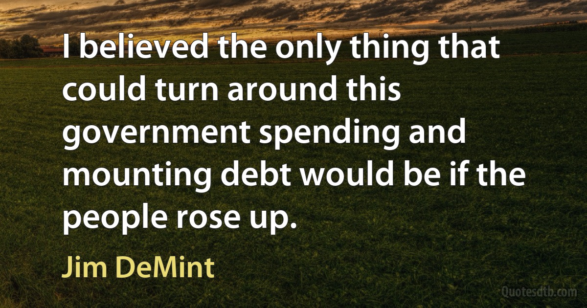 I believed the only thing that could turn around this government spending and mounting debt would be if the people rose up. (Jim DeMint)