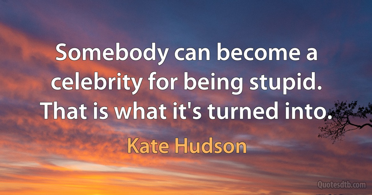 Somebody can become a celebrity for being stupid. That is what it's turned into. (Kate Hudson)