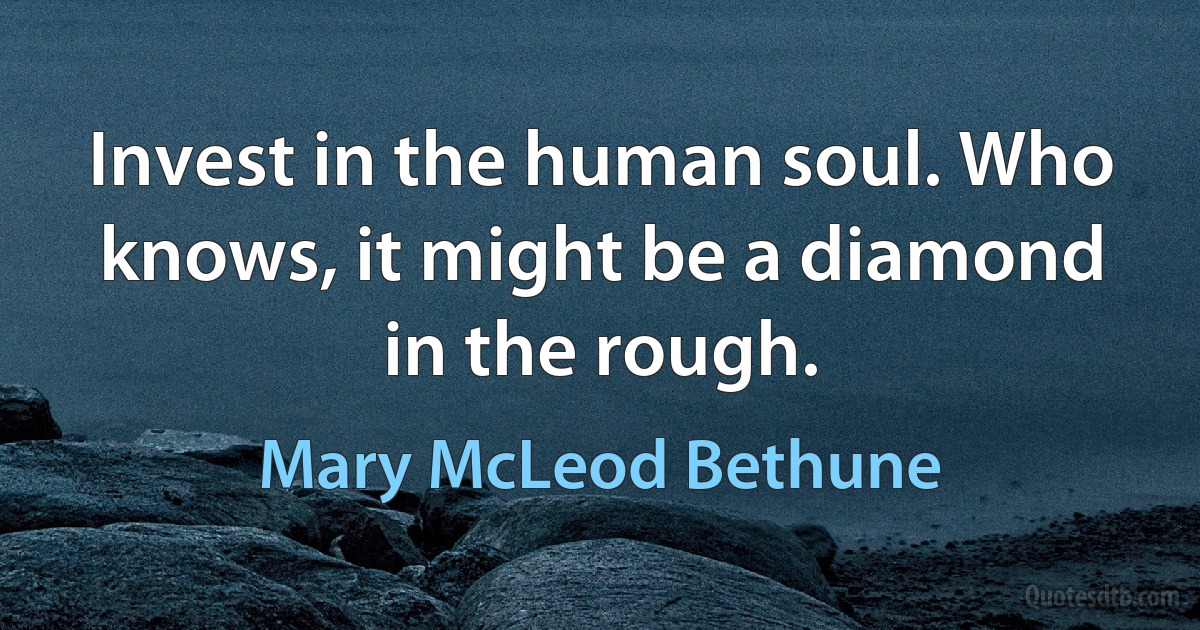 Invest in the human soul. Who knows, it might be a diamond in the rough. (Mary McLeod Bethune)