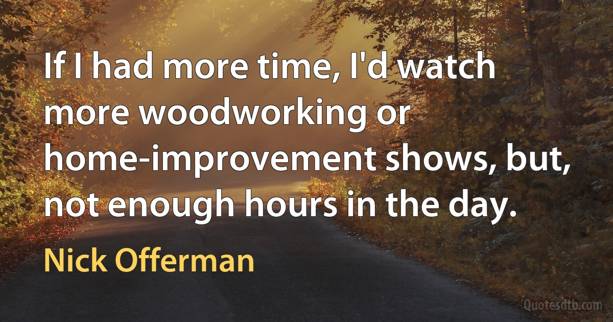 If I had more time, I'd watch more woodworking or home-improvement shows, but, not enough hours in the day. (Nick Offerman)