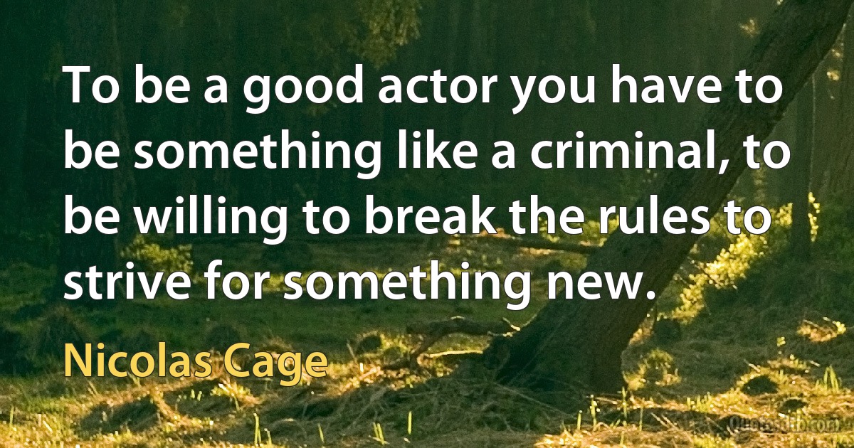 To be a good actor you have to be something like a criminal, to be willing to break the rules to strive for something new. (Nicolas Cage)