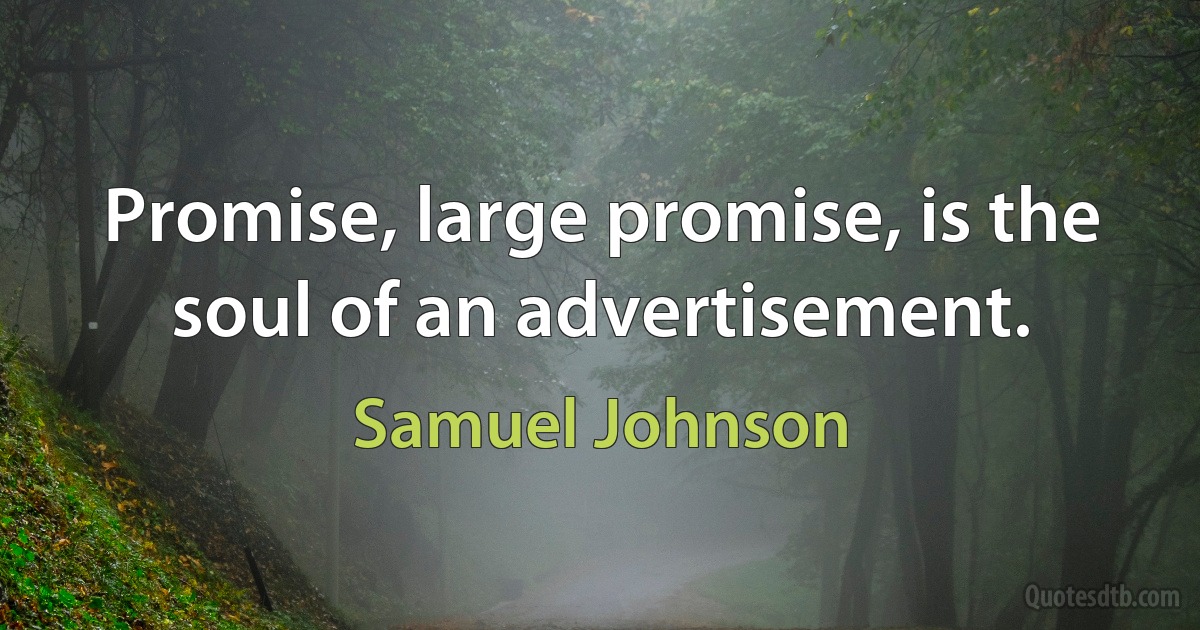 Promise, large promise, is the soul of an advertisement. (Samuel Johnson)