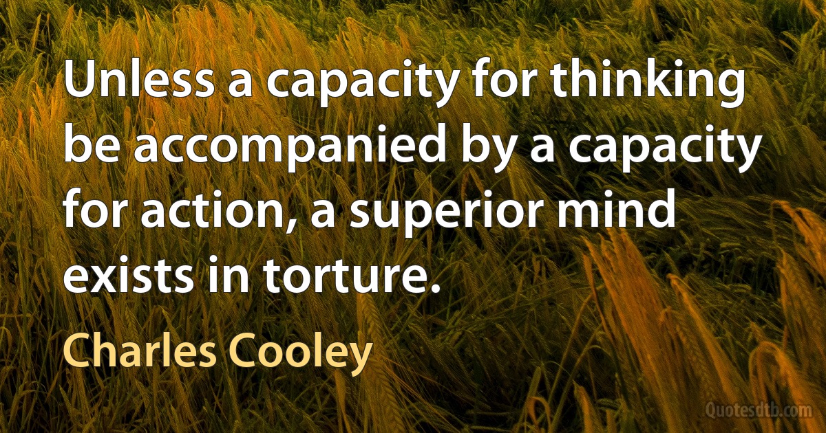 Unless a capacity for thinking be accompanied by a capacity for action, a superior mind exists in torture. (Charles Cooley)