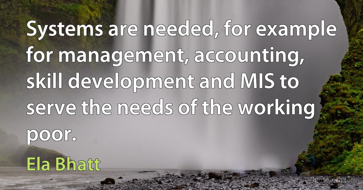 Systems are needed, for example for management, accounting, skill development and MIS to serve the needs of the working poor. (Ela Bhatt)