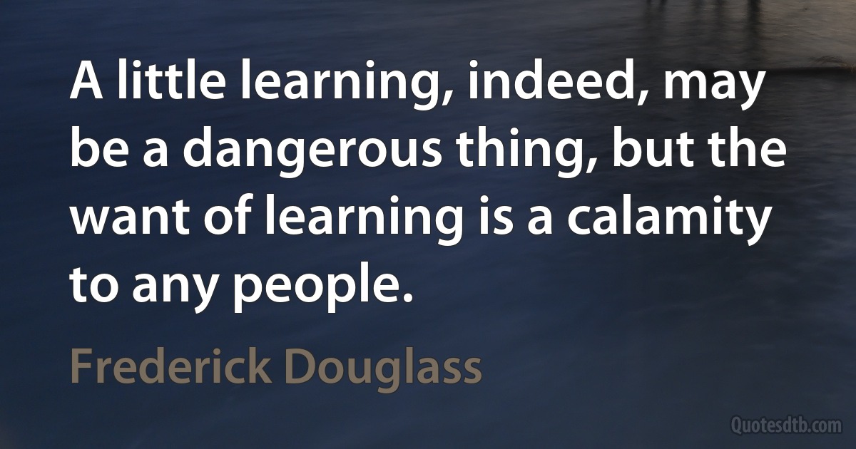 A little learning, indeed, may be a dangerous thing, but the want of learning is a calamity to any people. (Frederick Douglass)