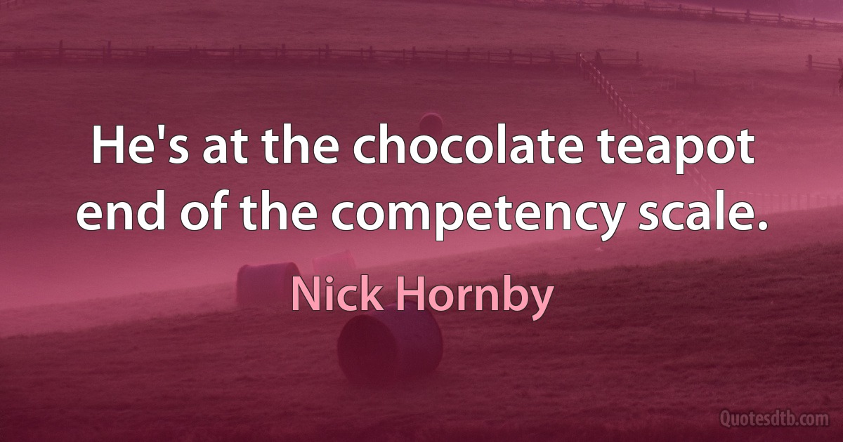 He's at the chocolate teapot end of the competency scale. (Nick Hornby)