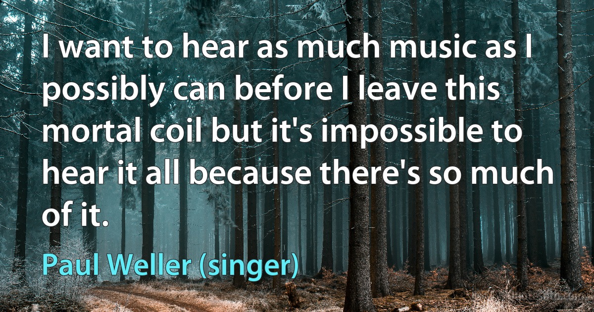 I want to hear as much music as I possibly can before I leave this mortal coil but it's impossible to hear it all because there's so much of it. (Paul Weller (singer))