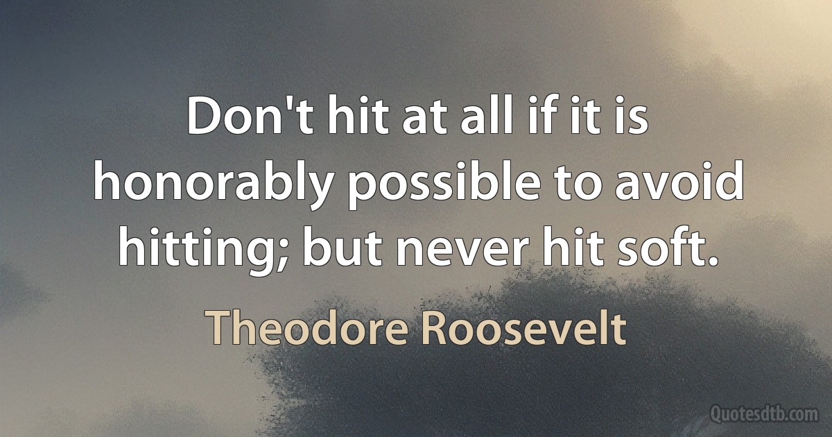 Don't hit at all if it is honorably possible to avoid hitting; but never hit soft. (Theodore Roosevelt)