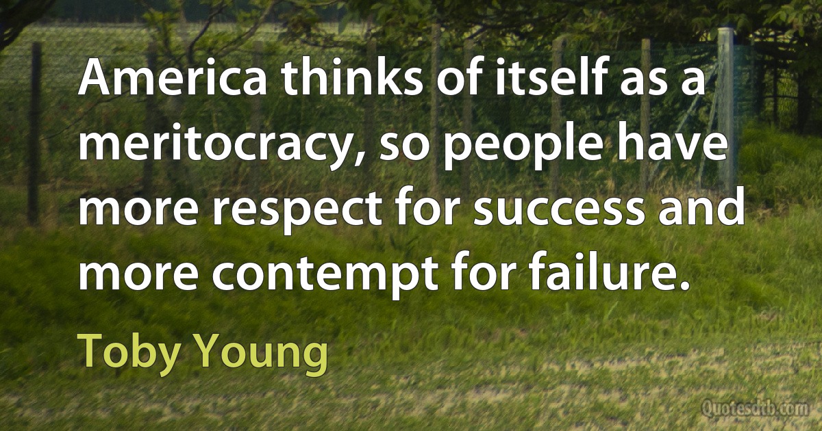 America thinks of itself as a meritocracy, so people have more respect for success and more contempt for failure. (Toby Young)