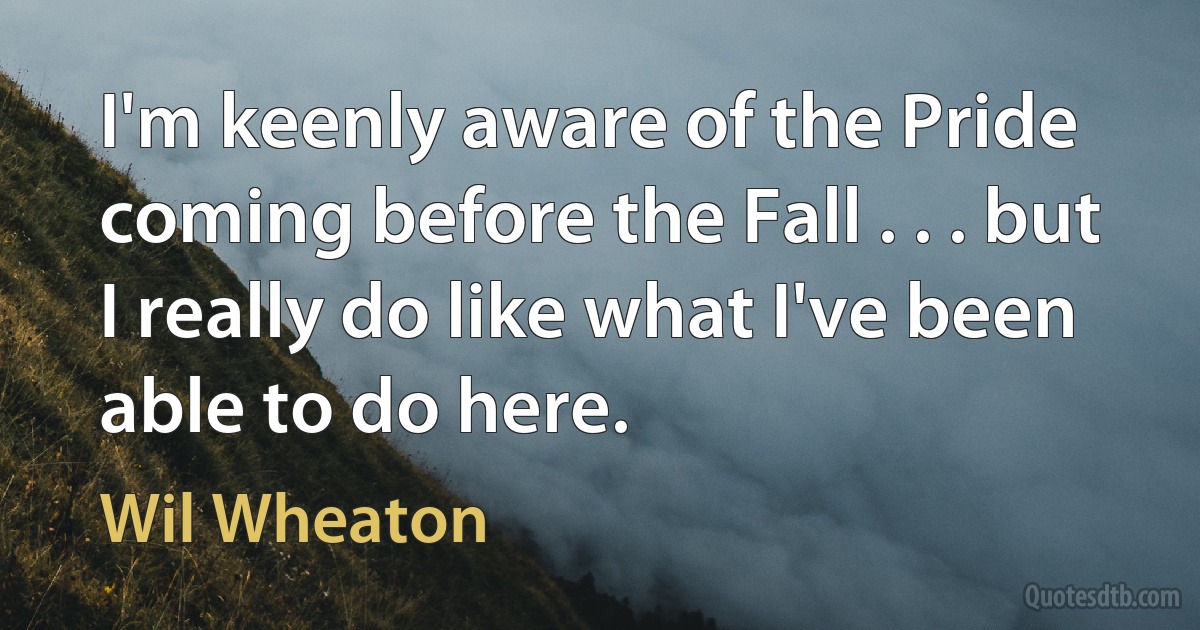 I'm keenly aware of the Pride coming before the Fall . . . but I really do like what I've been able to do here. (Wil Wheaton)