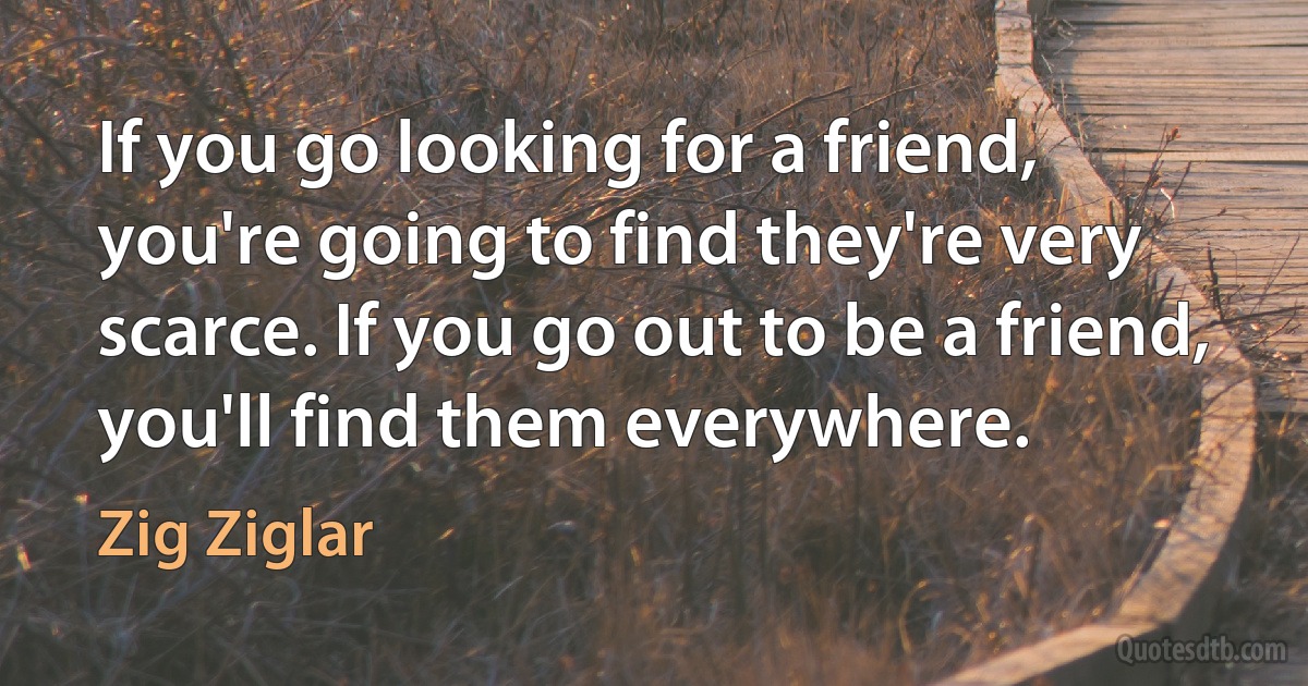 If you go looking for a friend, you're going to find they're very scarce. If you go out to be a friend, you'll find them everywhere. (Zig Ziglar)