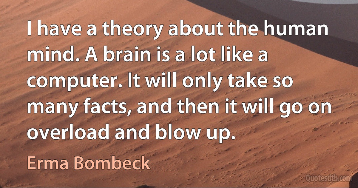 I have a theory about the human mind. A brain is a lot like a computer. It will only take so many facts, and then it will go on overload and blow up. (Erma Bombeck)