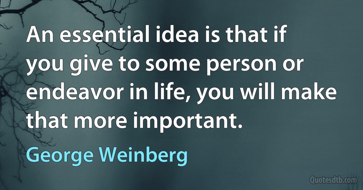 An essential idea is that if you give to some person or endeavor in life, you will make that more important. (George Weinberg)