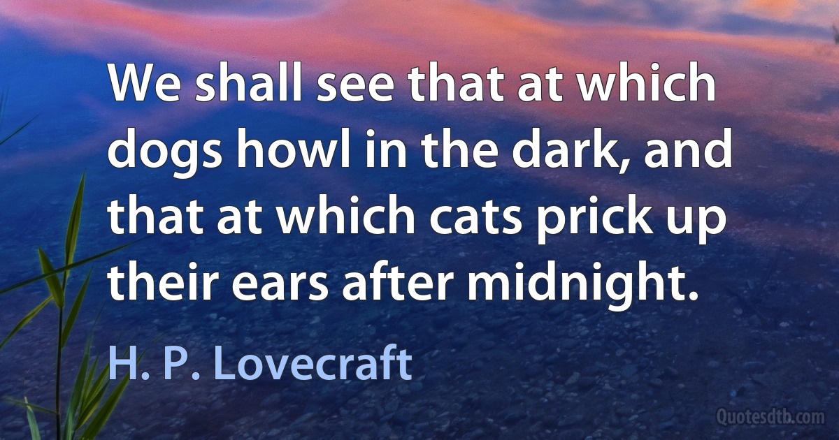 We shall see that at which dogs howl in the dark, and that at which cats prick up their ears after midnight. (H. P. Lovecraft)