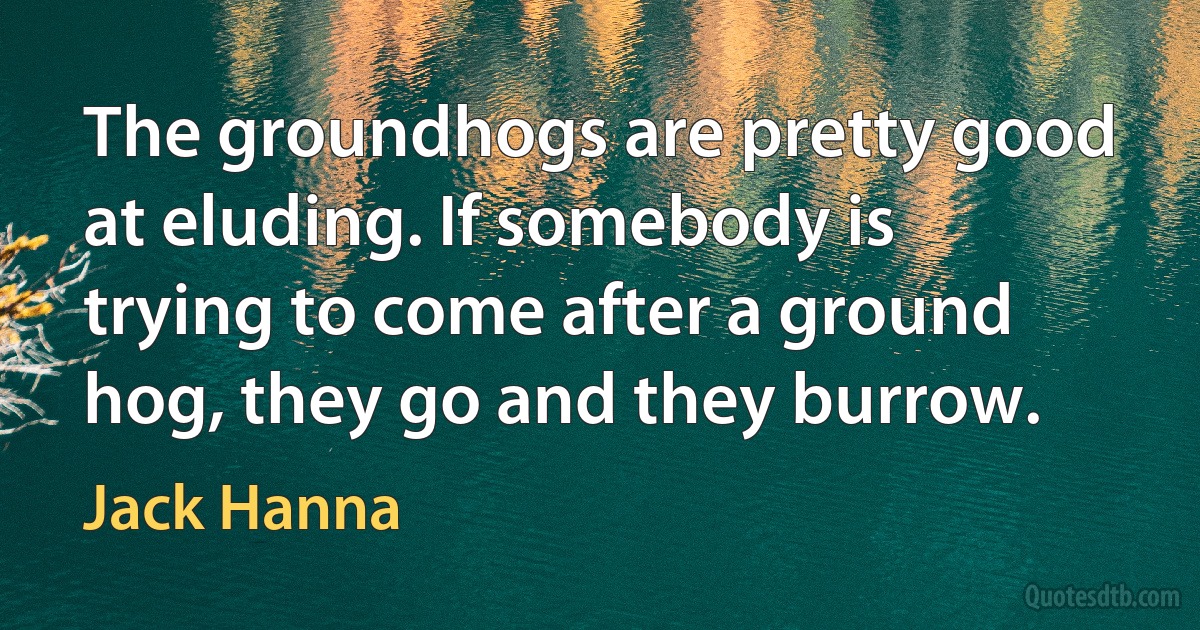 The groundhogs are pretty good at eluding. If somebody is trying to come after a ground hog, they go and they burrow. (Jack Hanna)