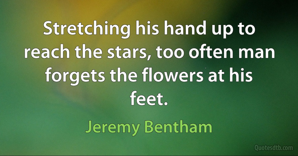 Stretching his hand up to reach the stars, too often man forgets the flowers at his feet. (Jeremy Bentham)