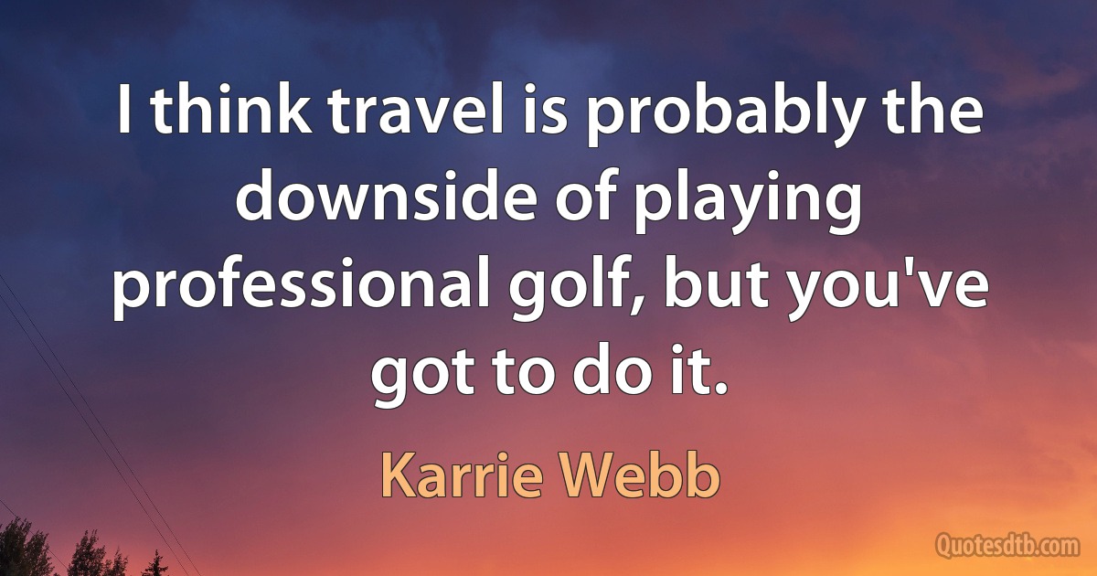 I think travel is probably the downside of playing professional golf, but you've got to do it. (Karrie Webb)