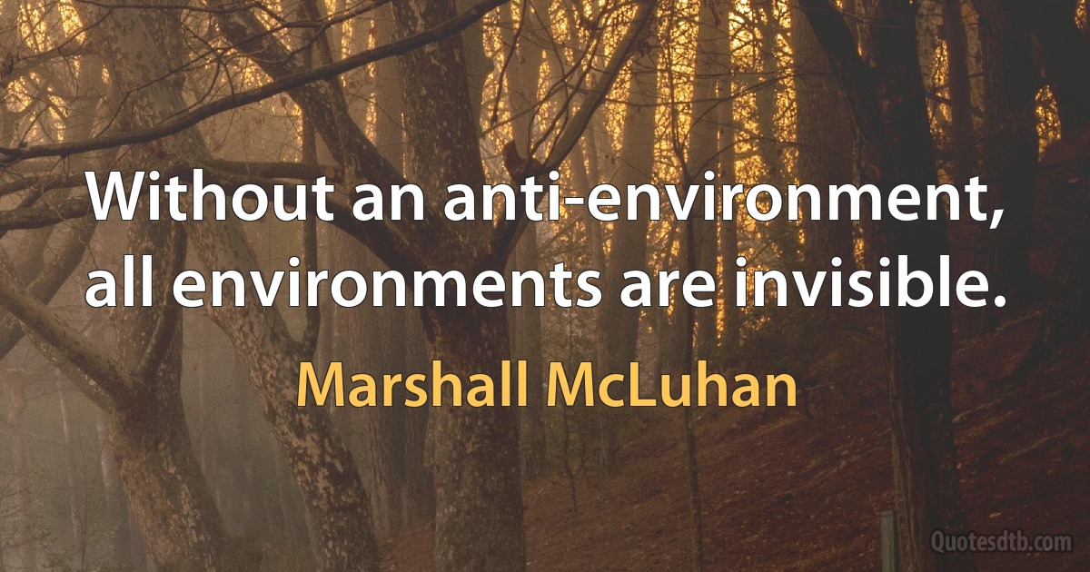 Without an anti-environment, all environments are invisible. (Marshall McLuhan)