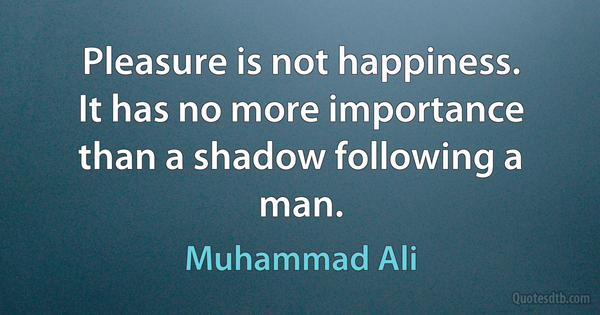 Pleasure is not happiness. It has no more importance than a shadow following a man. (Muhammad Ali)