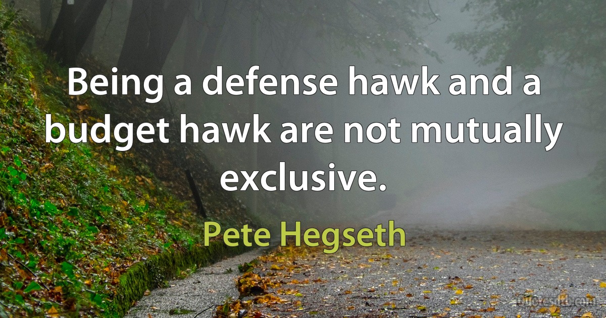 Being a defense hawk and a budget hawk are not mutually exclusive. (Pete Hegseth)