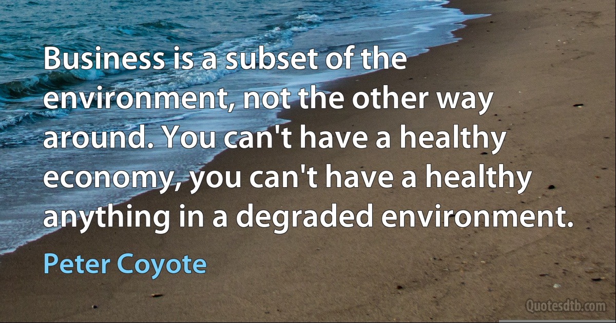 Business is a subset of the environment, not the other way around. You can't have a healthy economy, you can't have a healthy anything in a degraded environment. (Peter Coyote)