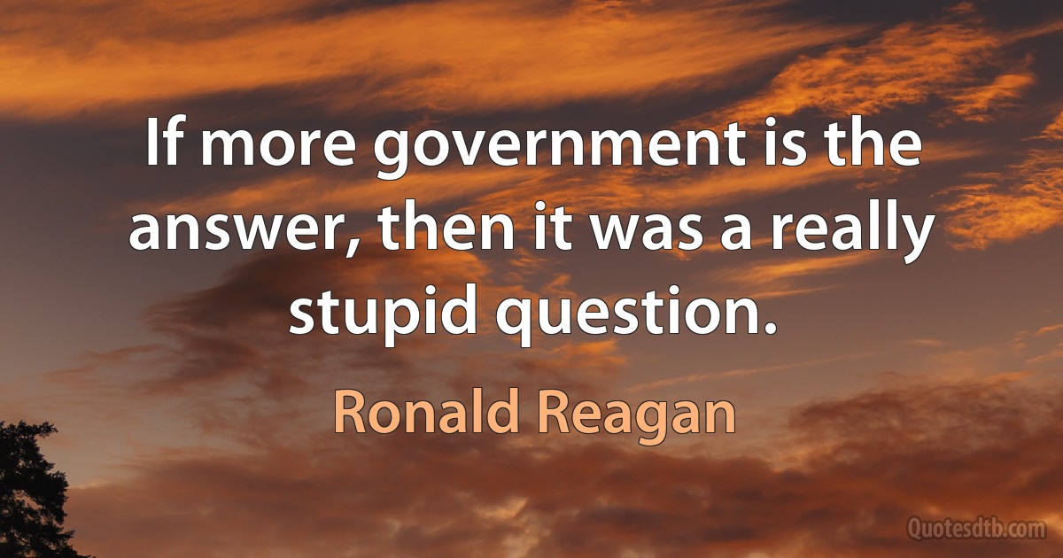 If more government is the answer, then it was a really stupid question. (Ronald Reagan)