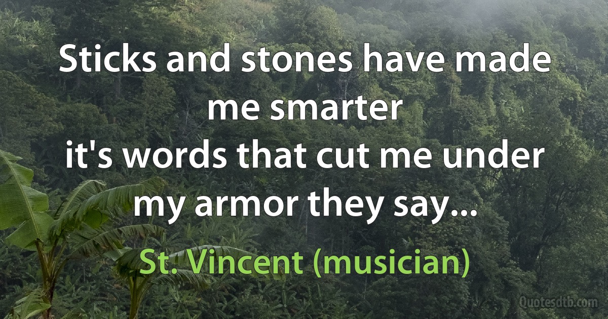 Sticks and stones have made me smarter
it's words that cut me under my armor they say... (St. Vincent (musician))