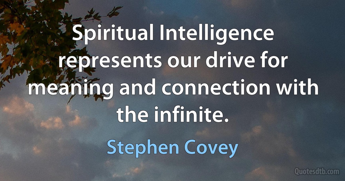 Spiritual Intelligence represents our drive for meaning and connection with the infinite. (Stephen Covey)