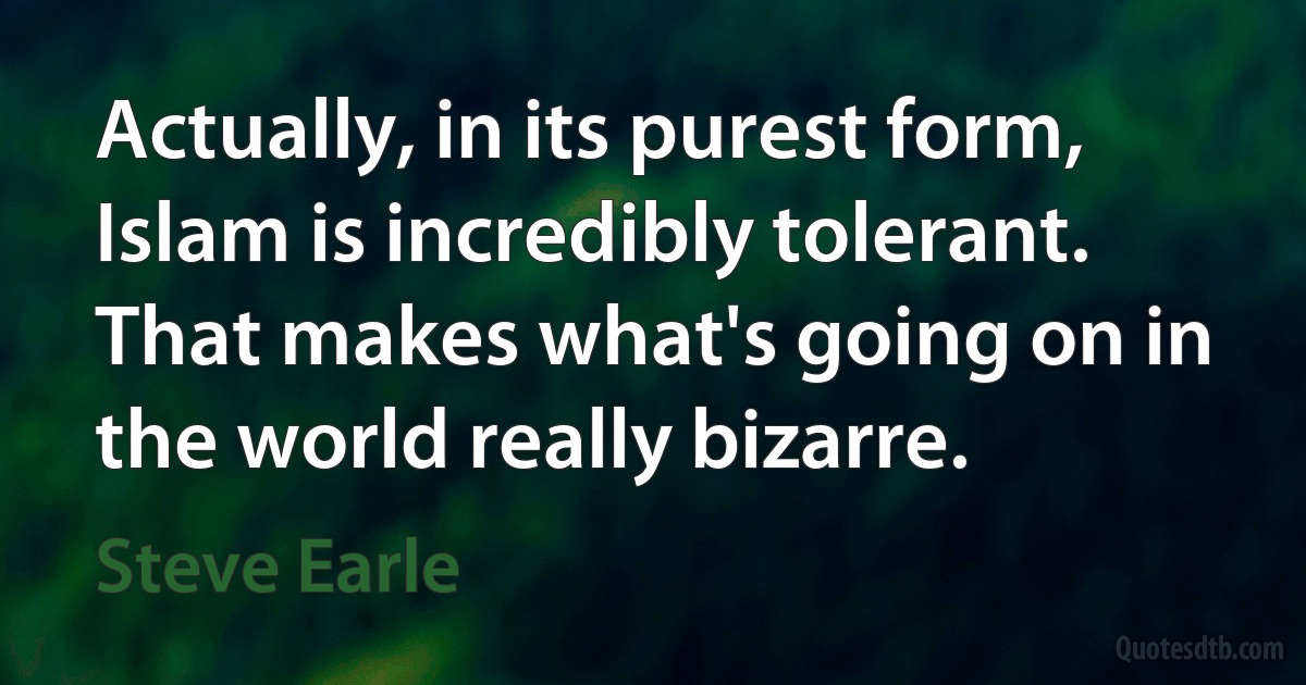 Actually, in its purest form, Islam is incredibly tolerant. That makes what's going on in the world really bizarre. (Steve Earle)