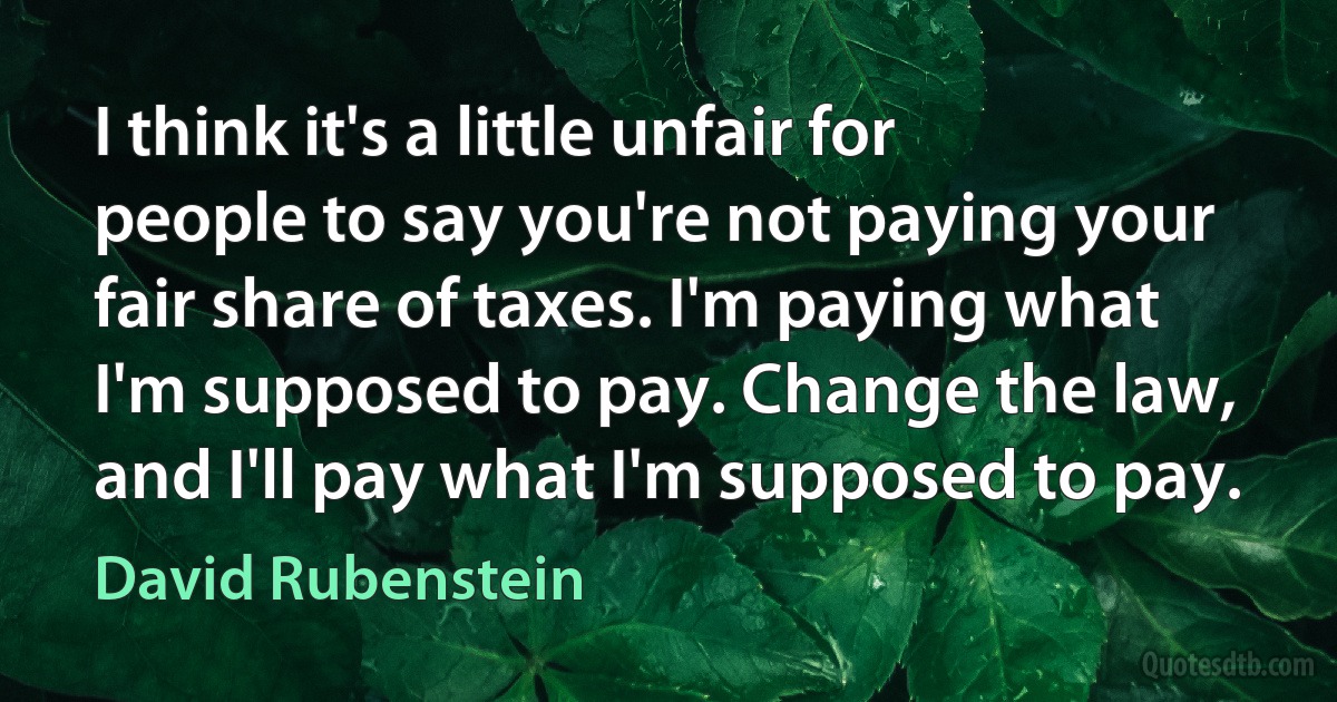 I think it's a little unfair for people to say you're not paying your fair share of taxes. I'm paying what I'm supposed to pay. Change the law, and I'll pay what I'm supposed to pay. (David Rubenstein)