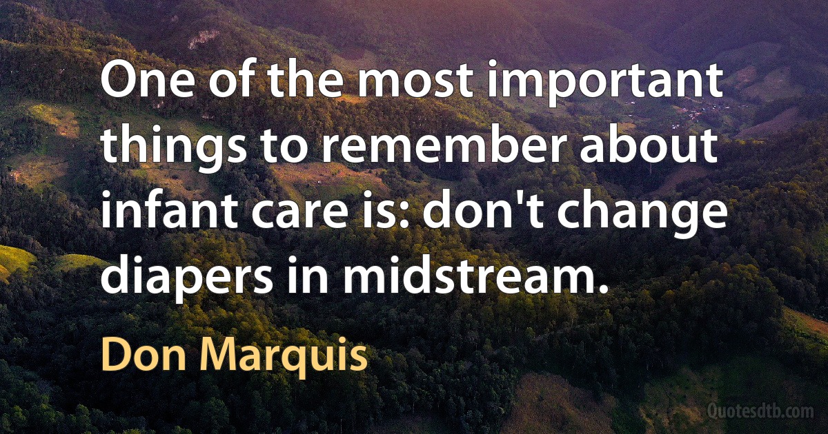 One of the most important things to remember about infant care is: don't change diapers in midstream. (Don Marquis)