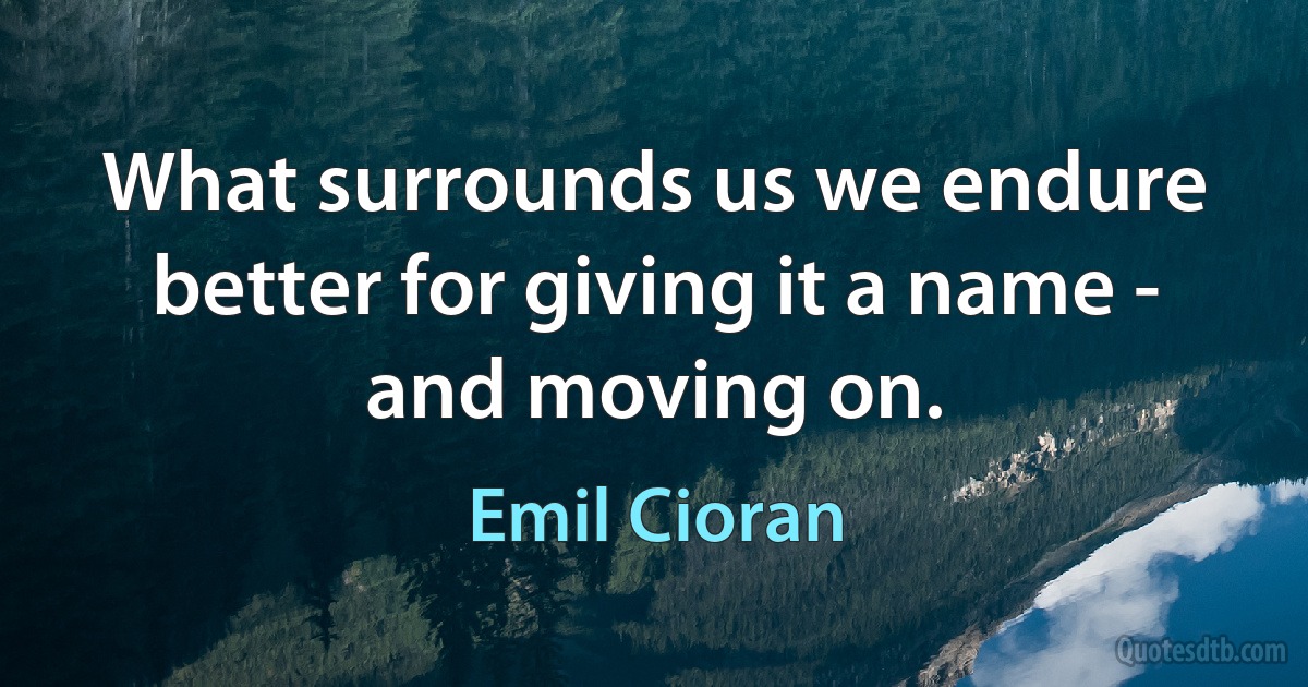 What surrounds us we endure better for giving it a name - and moving on. (Emil Cioran)