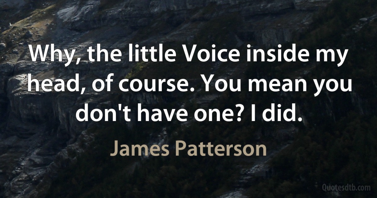 Why, the little Voice inside my head, of course. You mean you don't have one? I did. (James Patterson)