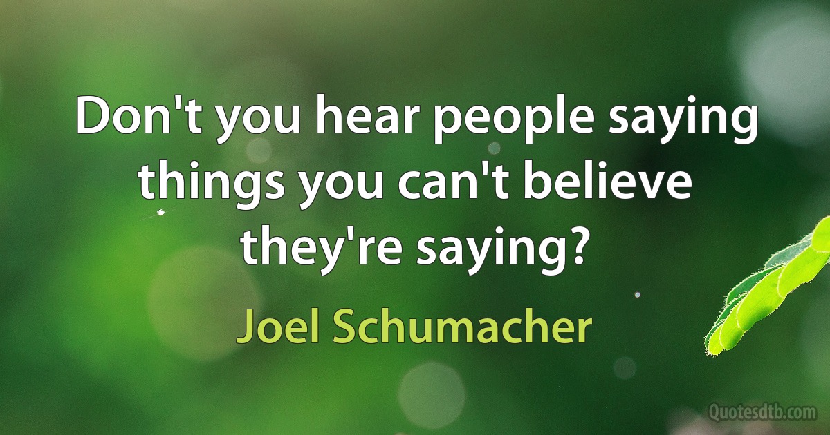 Don't you hear people saying things you can't believe they're saying? (Joel Schumacher)