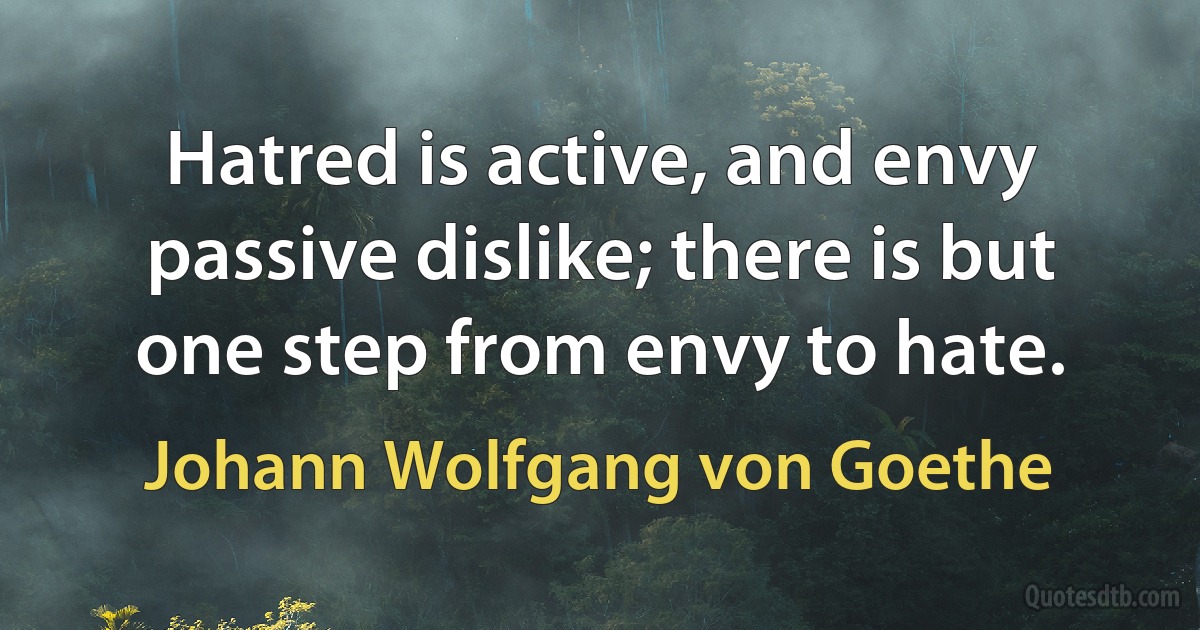 Hatred is active, and envy passive dislike; there is but one step from envy to hate. (Johann Wolfgang von Goethe)