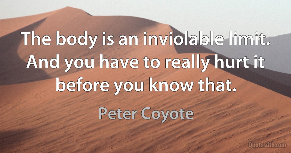 The body is an inviolable limit. And you have to really hurt it before you know that. (Peter Coyote)