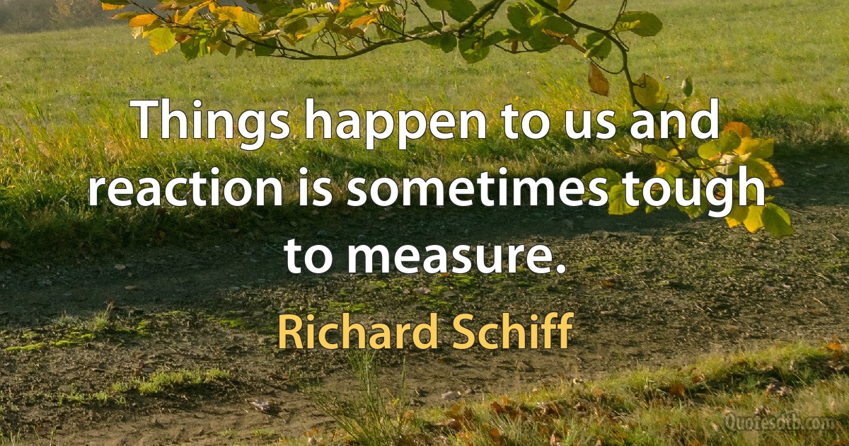 Things happen to us and reaction is sometimes tough to measure. (Richard Schiff)