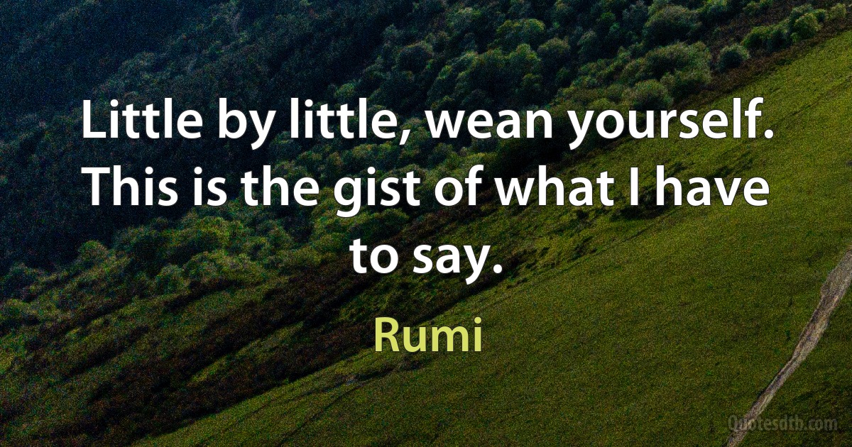 Little by little, wean yourself. This is the gist of what I have to say. (Rumi)