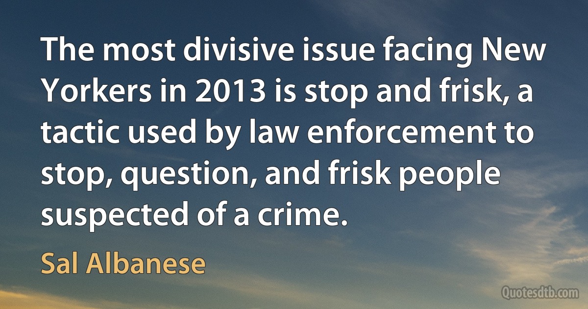 The most divisive issue facing New Yorkers in 2013 is stop and frisk, a tactic used by law enforcement to stop, question, and frisk people suspected of a crime. (Sal Albanese)